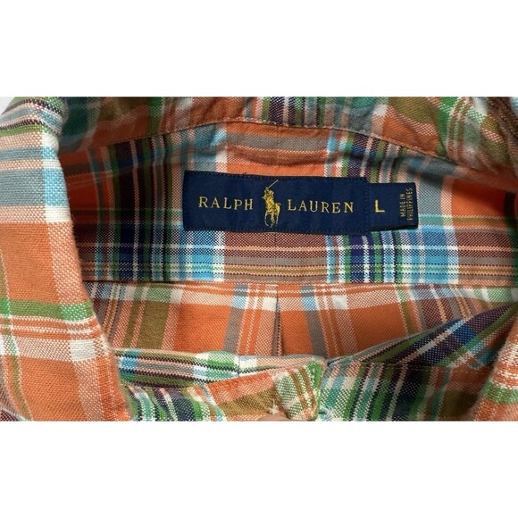 Ralph Lauren Short Sleeves Orange Plaid Button Down Shirt Size Large - Picture 4 of 4